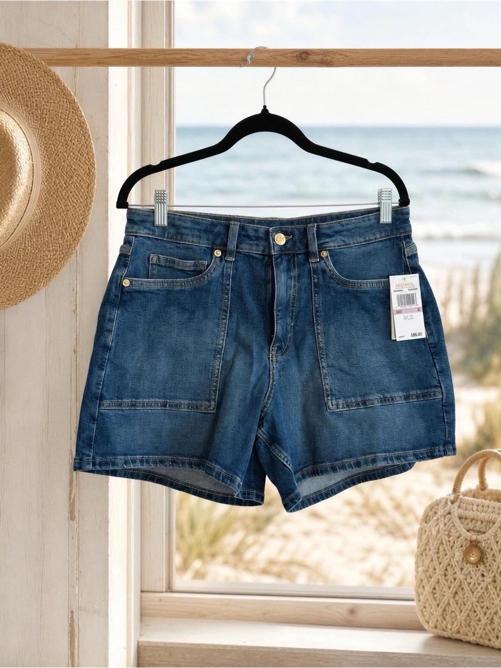 Michael Kors Blue Denim Utility Short with Gold-Tone Accents Size 6